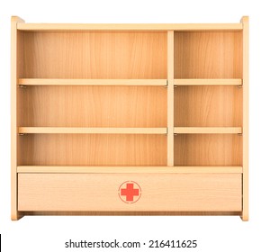 Medicine Cabinet, Drugs Shelf, Cupboard In Drugstore Isolated On White Background