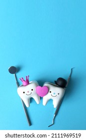 the medicine. concept.stomatology.tooth figurines boy and girl. dentist tools. Valentine's Day. love.dentist