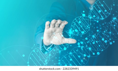 Medicine doctor holding blue helix DNA structure on hologram modern virtual screen interface and diagnose healthcare on digital network, Science, Medical technology and futuristic concept. - Powered by Shutterstock