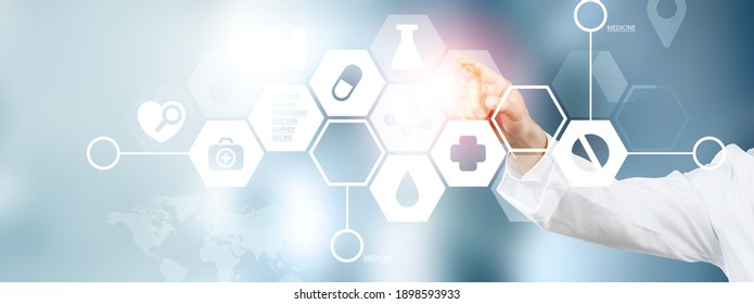 Medicine doctor holding hologram virtual interface electronic medical record. Analysis of digital healthcare - Shutterstock ID 1898593933