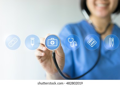 Medicine doctor & nurse working with medical icons - Shutterstock ID 482802019
