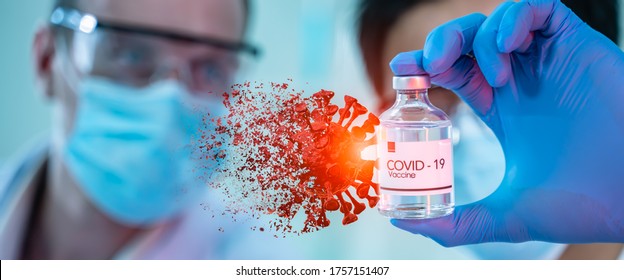Medicine doctor research and analysis for coronavirus vaccine breakout to Covid-19 medical.The Corona virus breaking up into pieces,Kill,eliminate virus 2019-ncov and Inhibition of disease outbreaks.