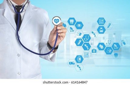 Medicine Doctor with stethoscope in a hospital - Shutterstock ID 614164847