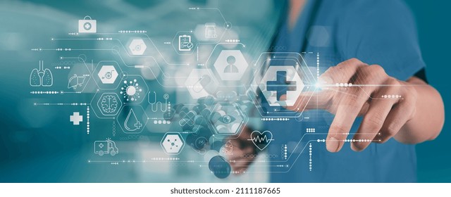 Medicine doctor using modern computer diagnose virtual electronic medical record of patient on interface.Digital healthcare and network on modern virtual screen, DNA medical technology and futuristic - Powered by Shutterstock