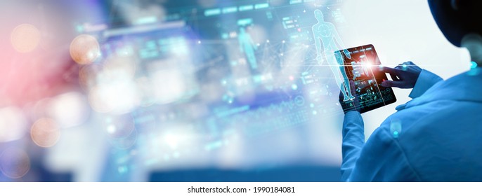 Medicine doctor working digital tablet for medical record of patient on interface. DNA.medical technology and futuristic concept.Digital healthcare and network - Powered by Shutterstock