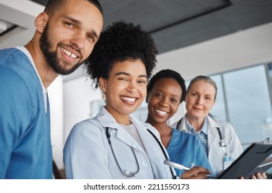 Medicine, doctors and healthcare team at work with smile for medical portrait, diversity and teamwork in Canada hospital. Trust, collaboration or cardiology with nurse, worker or clinic employees - Powered by Shutterstock