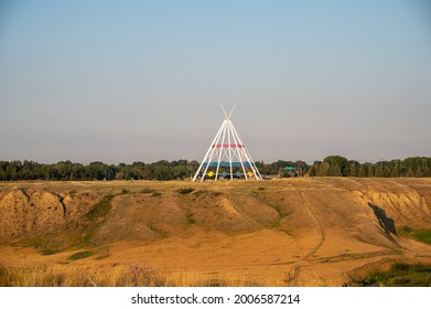 Medicine Hat, Alberta - July 10, 2021: Medicine Hat’s most visible landmark is the Saamis Tepee Originally constructed for the Calgary 1988 Winter Olympics.