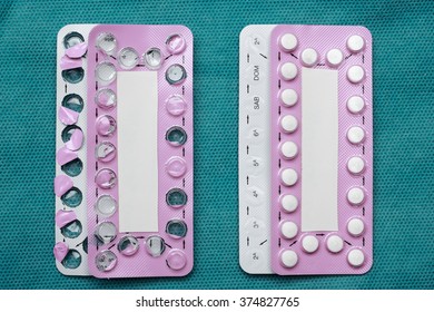 Medicine Health Care Contraception And Birth Control. Oral Contraceptive Pills New And Empty Blister