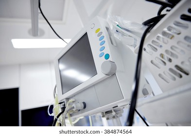 Medicine, Health Care, Emergency And Medical Equipment Concept - Extracorporeal Life Support Machine At Hospital Ward Or Operating Room