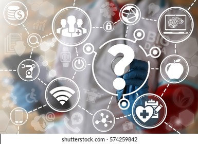 Medicine health care faq iot integration service support helpdesk center web computer concept. Question mark. Q and A medical healthcare guide e-learning emergency risk answer modernization technology
