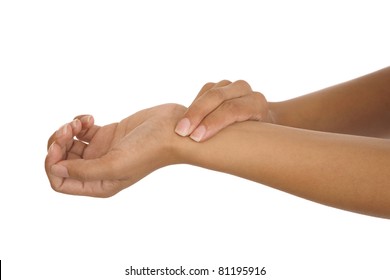 Medicine health care human hand measuring arm pulse isolated on white background
