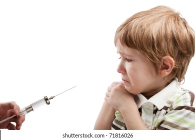 Medicine Healthcare Syringe Injecting Scared Child