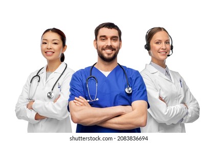 medicine, profession and healthcare concept - group of happy smiling doctors and nurse with stethoscopes over white background - Powered by Shutterstock