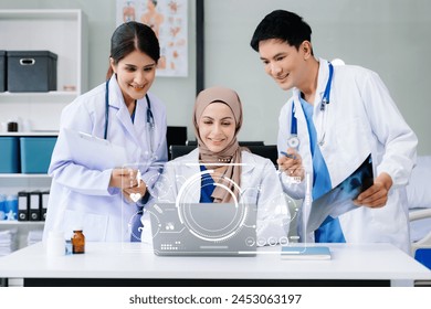 Medicine  team doctor using digital tablet and smartphone diagnose virtual electronic medical record on interface.Digital healthcare and network on virtual screen medical technology 
 - Powered by Shutterstock