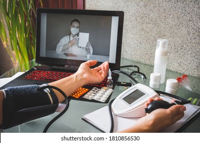 Medicine, Telehealth. The Doctor Conducts A Remote Consultation, Provides Online Medical Assistance. Virtual Visit. Healthcare Providers, Digital Or Virtual Engagement, New Normal,covid 19