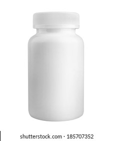 Medicine White Pill Bottle Isolated On White Background