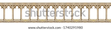 Medieval arches isolated on white background. Elements of architecture, ancient arches, columns, windows and apertures