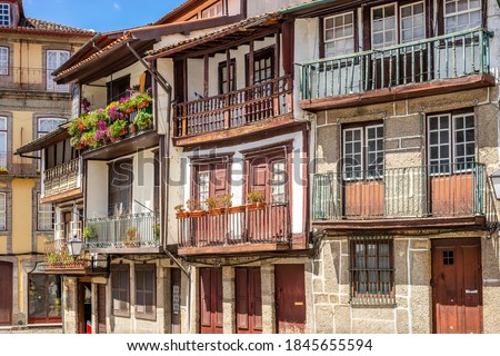 Image, Stock Photo Street with stone houses in the medieval village of Ainsa in the pyrenees, Aragon, Spain