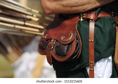 Medieval brown  leather belt pouch. Archery.  - Powered by Shutterstock