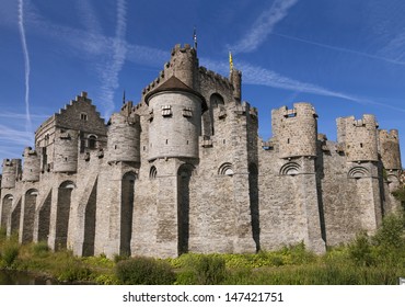 Medieval castle  and blue sky in Gent, Belgium 