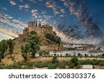 Medieval Castle With A Dramatic Sky, Located In Alburquerque, Extremadura, Spain.