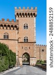 The Medieval Castle at the entrance of Bolgheri, village in the municipality of Castagneto Carducci, province of Livorno, Tuscany, famous for Sassicaia Doc Wine.