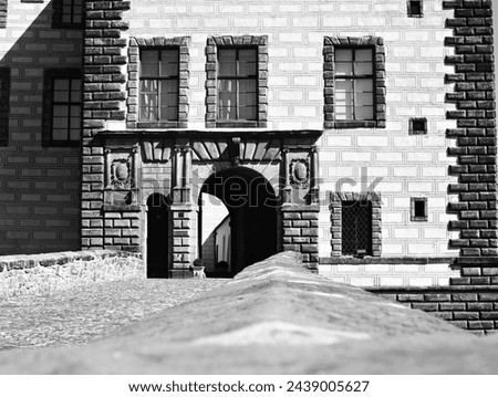 Medieval castle gate chateau black and white photograph of Bohemian culture
