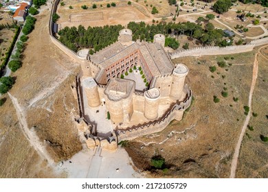 Medieval castle on the hill in the village of Belmonte, province of Cuenca, Spain. Top view from above