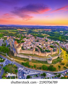 Medieval castle town of Carcassone at sunset, France - Shutterstock ID 2190706789
