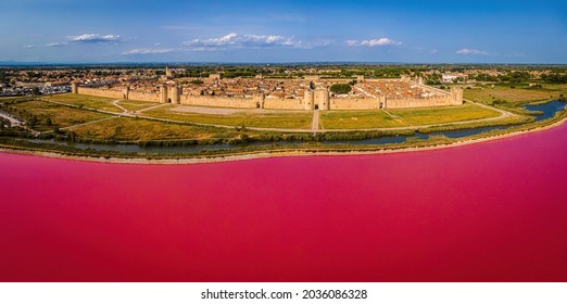 The medieval city of Aigues-Mortes, a commune in the Gard department in the Occitanie region of southern France