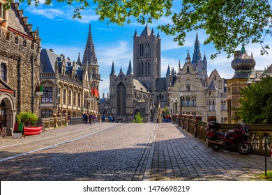 Medieval city of Gent (Ghent) in Flanders with Saint Nicholas Church and Gent Town Hall, Belgium. Cityscape of Ghent. - Shutterstock ID 1476698219