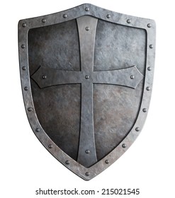 Medieval Crusader Knight's Shield Isolated On White