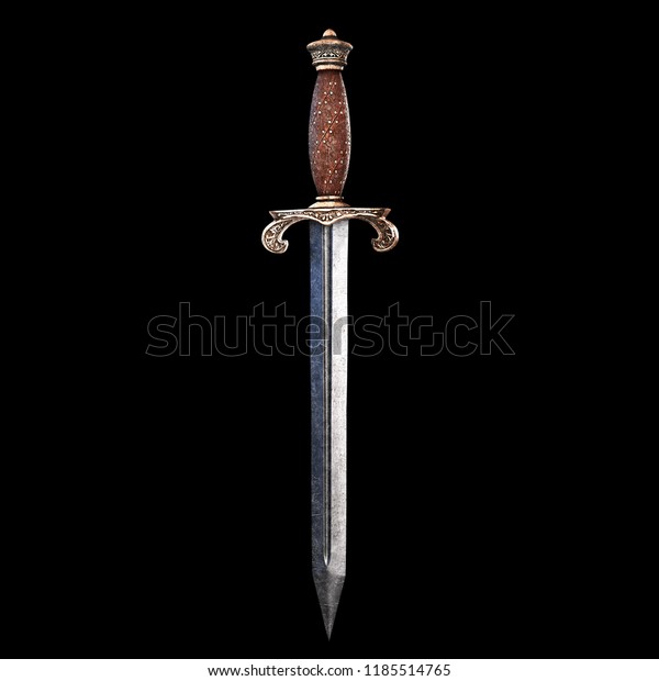 Medieval dagger\
isolated on black\
background