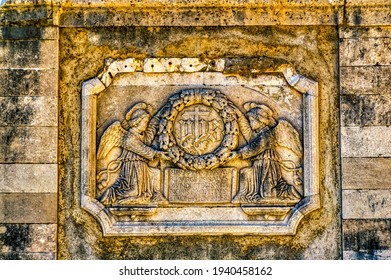 A Medieval Decoration With Latin Language Inscription At The Wall Of Building In Old Town Of Dubrovnik, Croatia.