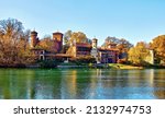 Medieval fortress (Borgo Medievale) in Valentino Park, Turin, Piedmont, at fall season