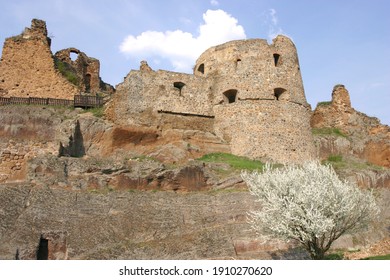 Medieval Fulek Castle Of The Historical Hungary. Panoramic View At Springtime