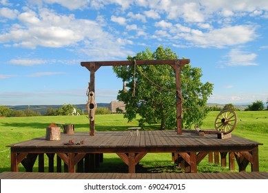 Medieval Gallows Execution Platform With Torture Tools.