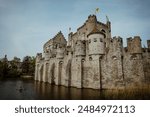 The medieval Gravensteen castle along the Leie River in the East Flanders city of Ghent