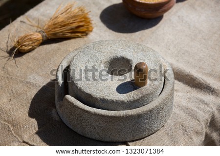 Medieval hand mill for grinding grain