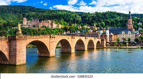 medieval Heidelberg  - view of famous Karl Theodor bridge and castle