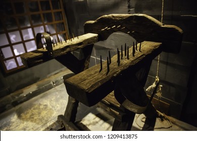 Medieval instrument of torture, detail of torture in the inquisition