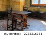 Medieval interior. Background with selective focus and copy space for text