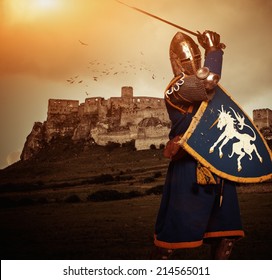 Medieval Knight Against Spis Castle, Slovakia