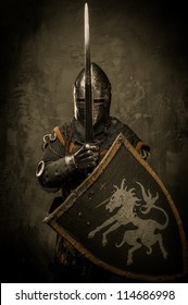 Medieval Knight On Grey Background