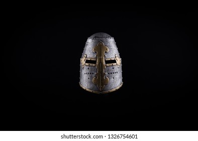 Medieval Knights Helmet On Black Background Stock Photo 1326754601