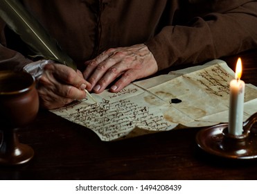 Medieval Monk Hands Write A Letter