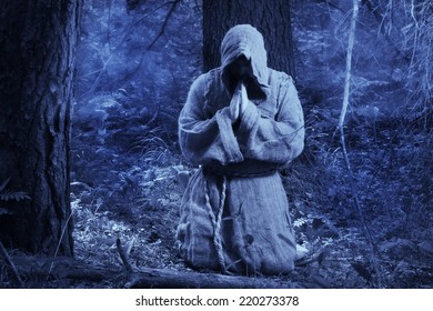 Medieval Monk Praying Misty Forest Stock Photo 220273378 | Shutterstock