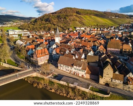 The medieval Niedernhall at the Kocher as an aerial view at sunset, Hohenlohe Stock photo © 
