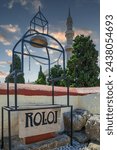 The medieval Roloi Clock Tower, Rhodes, Greece, highest landmark in Old Town. Built in the VII th, damaged in the 1850s and rebuilt. In previous times, the clock informed Greeks of the Turkish time.