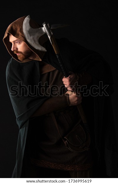 Medieval Scottish Warrior Battle Axe Mantel Stock Photo 1736995619